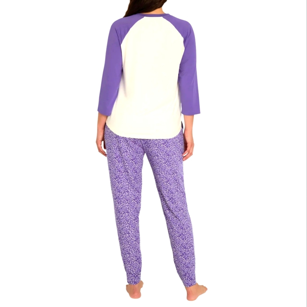 Eddie Bauer Purple and Cream Women's 2-Piece Pajama Set, NEW - Picture 3 of 7